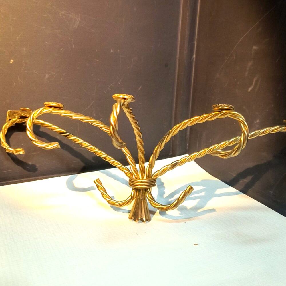 992. Vintage HomCo Gold Twisted Rope Metal Glass Wall Shelf Hollywood Regency